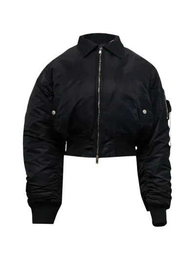 Hache Cropped Ruched-sleeve Bomber Jacket In Black