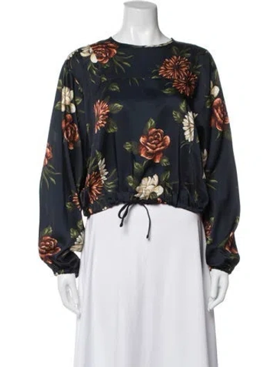 Pre-owned Hache Floral Print Crew Neck Blouse In Blue