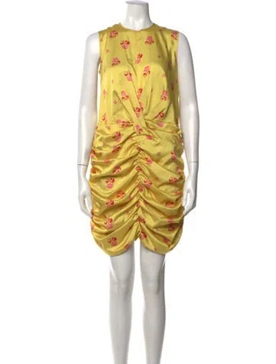 Pre-owned Hache Floral Print Mini Dress In Yellow