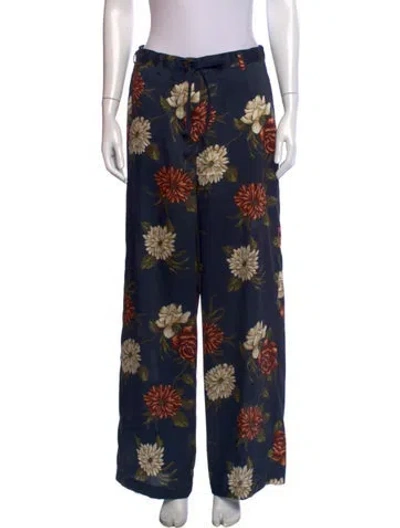Pre-owned Hache Floral Print Wide Leg Pants In Blue