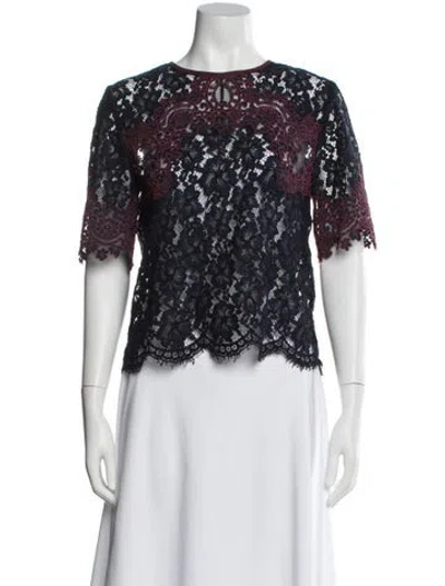 Pre-owned Hache Lace Pattern Crew Neck Blouse In Blue