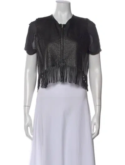 Pre-owned Hache Lamb Leather Crew Neck Crop Top In Gray