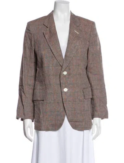 Pre-owned Hache Linen Plaid Print Blazer In Gray