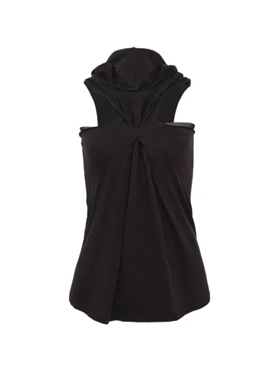 Hache Pinched Sleeveless Hooide In Black