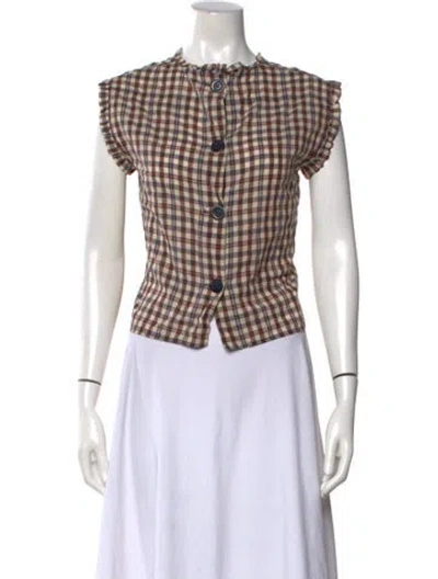 Pre-owned Hache Plaid Print Crew Neck Blouse In Multi
