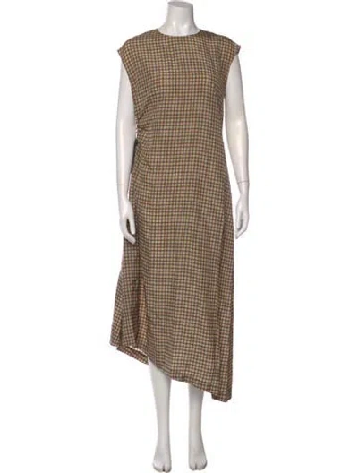 Pre-owned Hache Plaid Print Long Dress In Brown