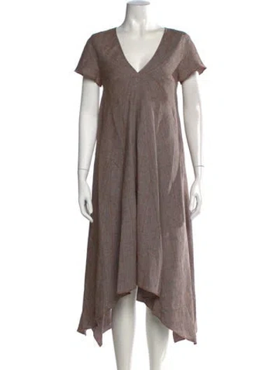 Pre-owned Hache Plaid Print Midi Length Dress In Brown