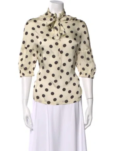Pre-owned Hache Polka Dot Print Tie Neck Blouse In Neutral