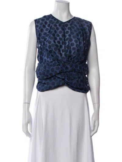 Pre-owned Hache Printed Crew Neck Crop Top In Blue
