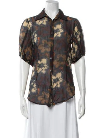 Pre-owned Hache Printed Short Sleeve Blouse In Blue