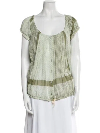 Pre-owned Hache Printed Square Neckline Top In Green
