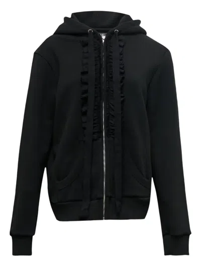 Hache Ruffled Zip-up Hoodie In Black