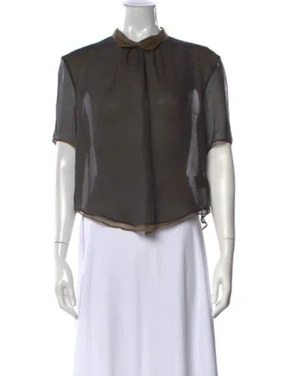 Pre-owned Hache Silk Short Sleeve Blouse In Gray