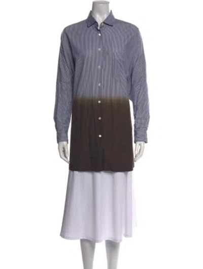 Pre-owned Hache Striped Long Sleeve Button-up Top In Blue