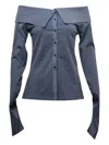 Hache Striped-pattern Off-shoulder Shirt In Blue