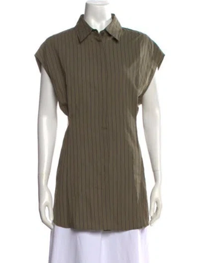 Pre-owned Hache Striped Short Sleeve Top In Green