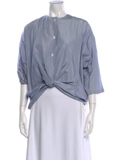 Pre-owned Hache Striped Three-quarter Sleeve Button-up Top In Blue