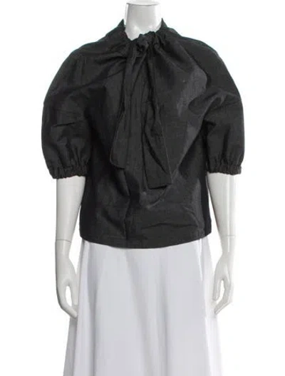 Pre-owned Hache Tie Neck Short Sleeve Blouse In Gray