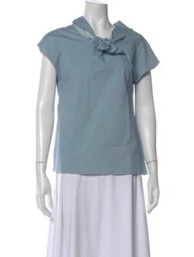 Pre-owned Hache Tie Neck Short Sleeve Top In Blue