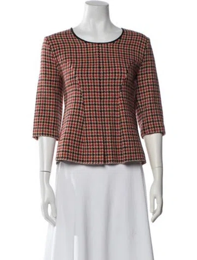 Pre-owned Hache Virgin Wool Houndstooth Print Top In Red