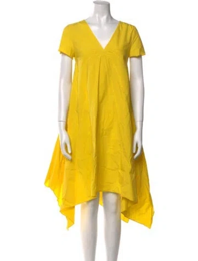 Pre-owned Hache V-neck Midi Length Dress In Yellow
