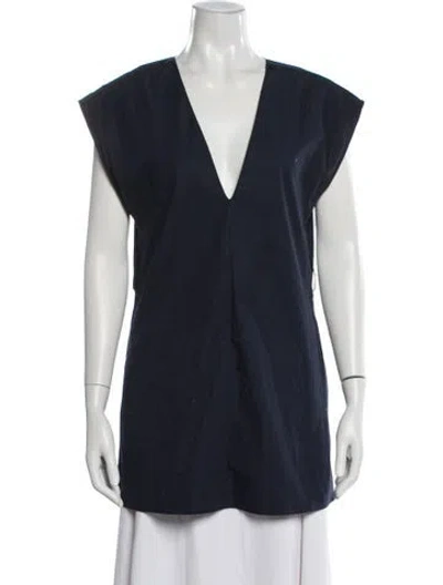 Pre-owned Hache V-neck Short Sleeve Top In Blue