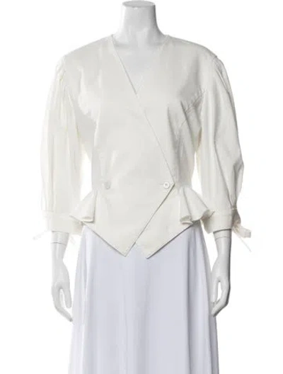 Pre-owned Hache V-neck Three-quarter Sleeve Blouse In Neutral