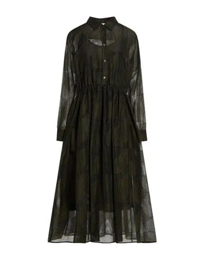 Hache Woman Midi Dress Dark Green Size 6 Cotton, Polyamide
