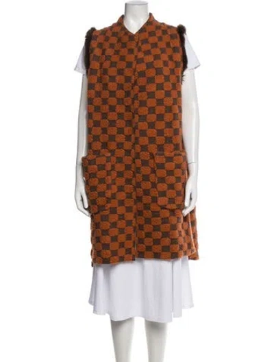 Pre-owned Hache Wool Plaid Print Coat In Brown/orange