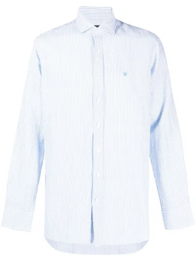 Hackett Bengal Stripe-pattern Linen-blend Shirt In Blue