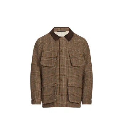 Hackett Blouson À Carreaux Col Classique En Laine Mélangée In Sand