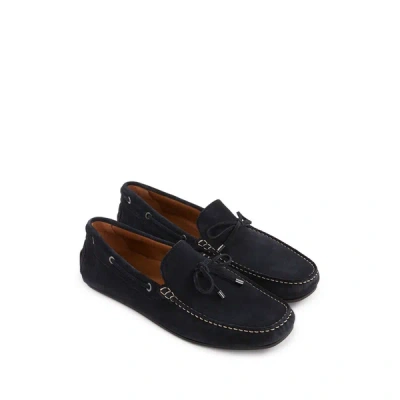Hackett Driver Leather Loafers In Blue