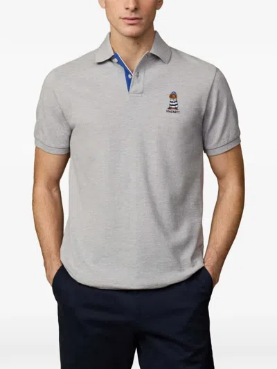 Hackett Embroidered Collar Polo Shirt In Gray