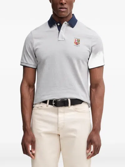 Hackett Embroidered Pique Polo Shirt In Gray