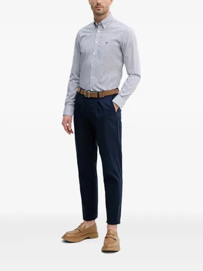 Hackett Embroidered Striped Button-down Shirt In Blue
