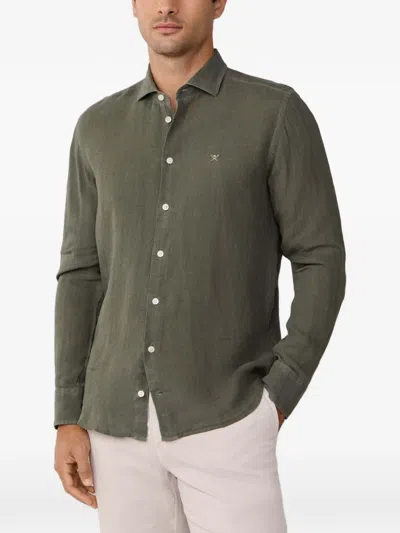 Hackett Garment-dyed Linen Shirt In Green