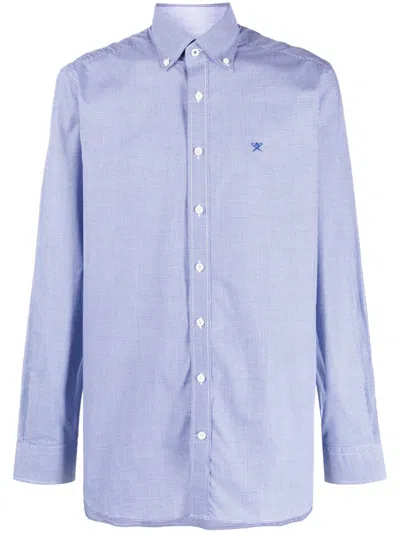 Hackett Gingham Check-pattern Cotton Shirt In Blue