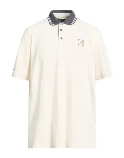 Hackett Heritage Man Polo Shirt Ivory Size Xl Cotton, Elastane In White