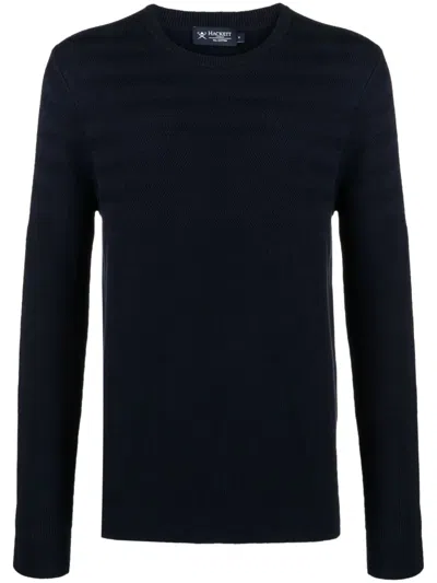 Hackett Herringbone Cotton Jumper In Blue