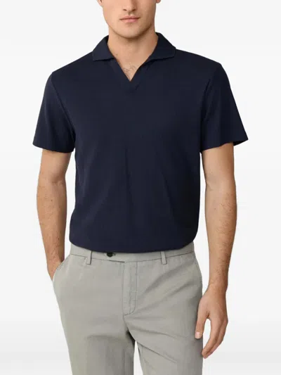 Hackett Honeycomb-texture Jonny-collar Polo Shirt In Blue