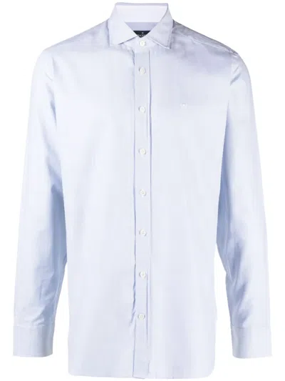 Hackett Logo-embroidered Crepe Cotton Shirt In Blue