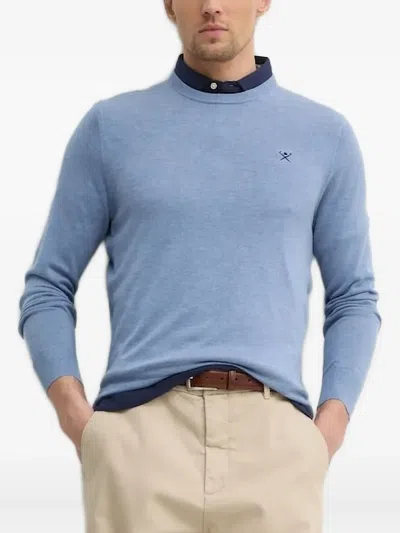 Hackett Logo-embroidered Crew-neck Jumper In Blue