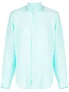 Hackett Logo-embroidered Linen Shirt In Blue