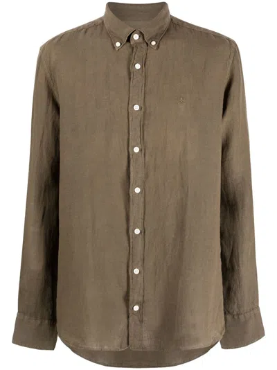 Hackett Logo-embroidered Linen Shirt In Green