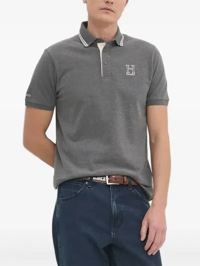 Hackett Logo-embroidered Polo Shirt In Gray