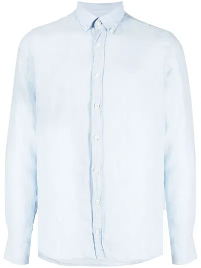Hackett Logo-embroidered Ramie Shirt In Blue