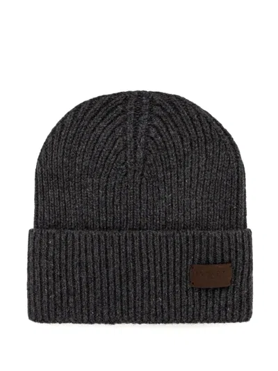 Hackett Logo-patch Beanie Hat In Grey