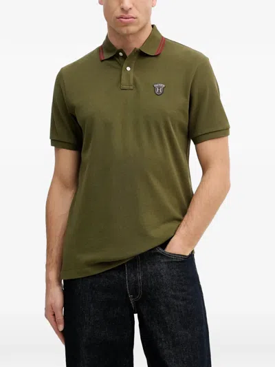 Hackett Logo-patch Polo Shirt In Green