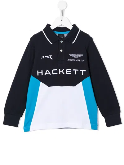 Hackett Kids' Logo-printed Colour-block Polo Shirt In Blue