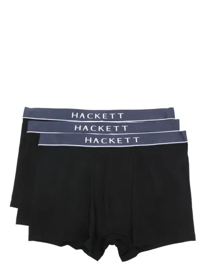 Hackett Logo-waistband Cotton Briefs (pack Of Three) In Black